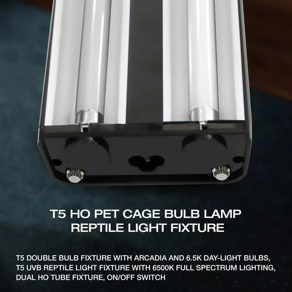 Talis - us Double Bulb Fixture with Arcadia and 6.5k Day - Light Bulbs HO T5 UVB Reptile Light Terrarium Hood - Talis Us