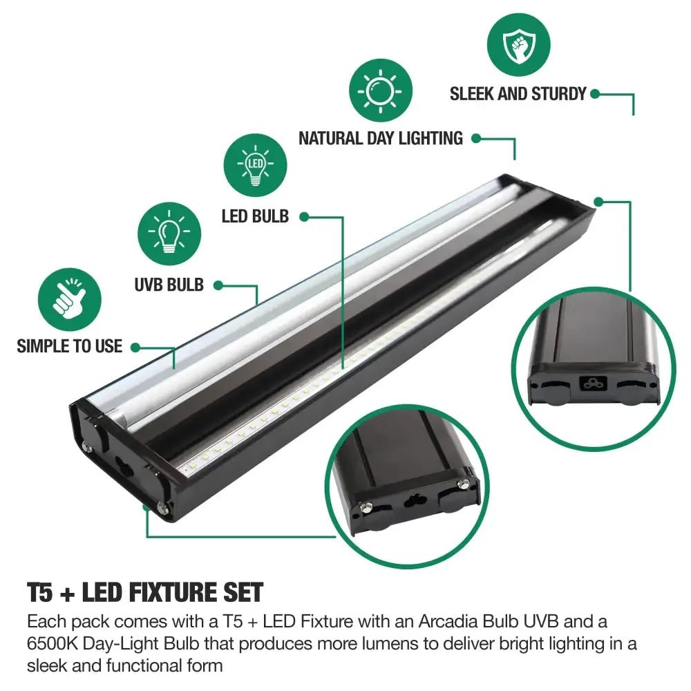 Talis - us Double Fixture with Arcadia Bulb and LED Bar HO T5 UVB Reptiles Aquarium Light Arboreal Terrarium Hood - Talis Us