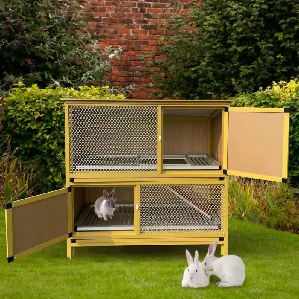 Talis - us Rabbit Hutch Small Animals Habitat with Ramp, Removable Tray, and Weatherproof Roof - Talis Us