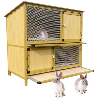Talis - us Rabbit Hutch Small Animals Habitat with Ramp, Removable Tray, and Weatherproof Roof - Talis Us