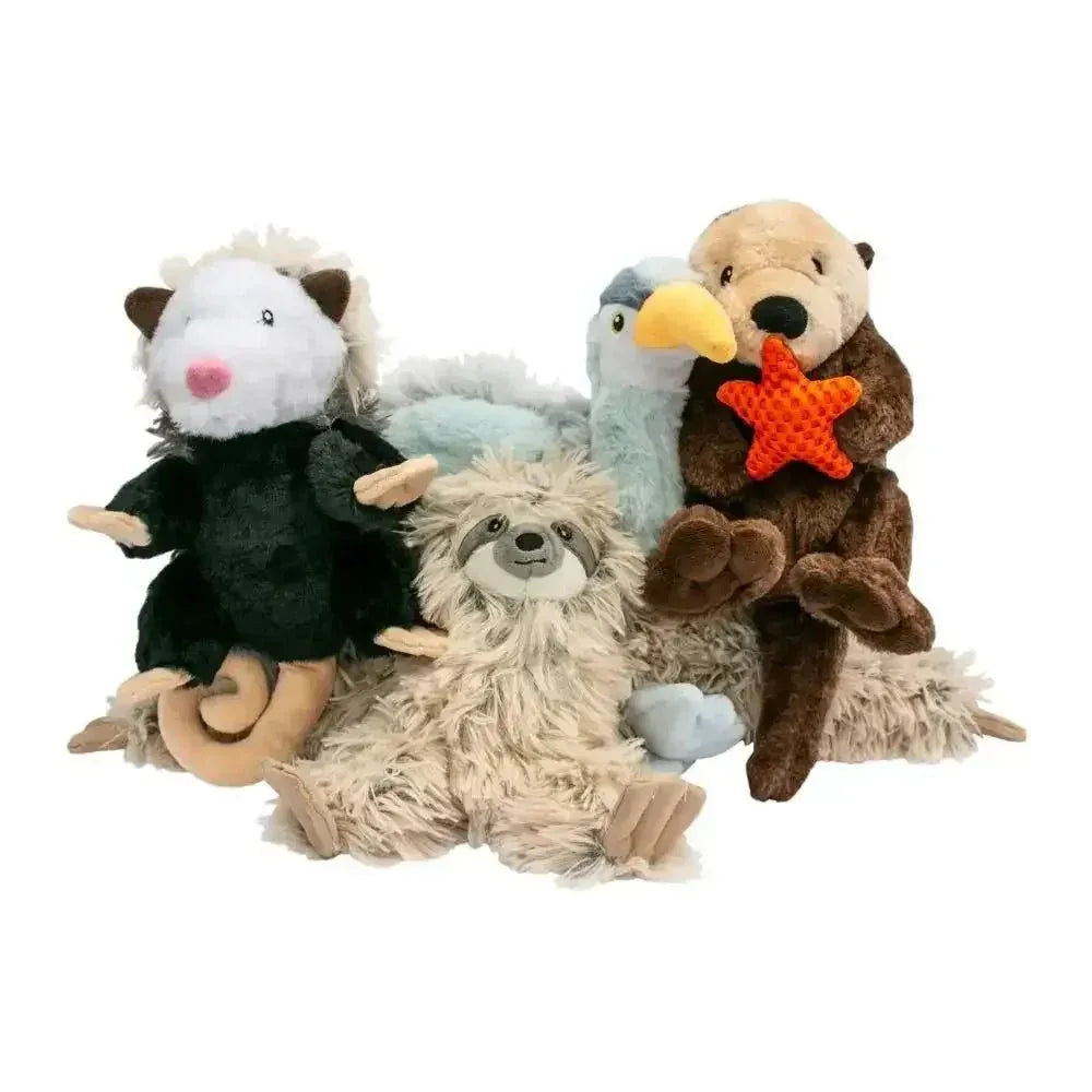 Tall Tails Possum Rope Body Dog Toy shown with other plush animal dog toys.