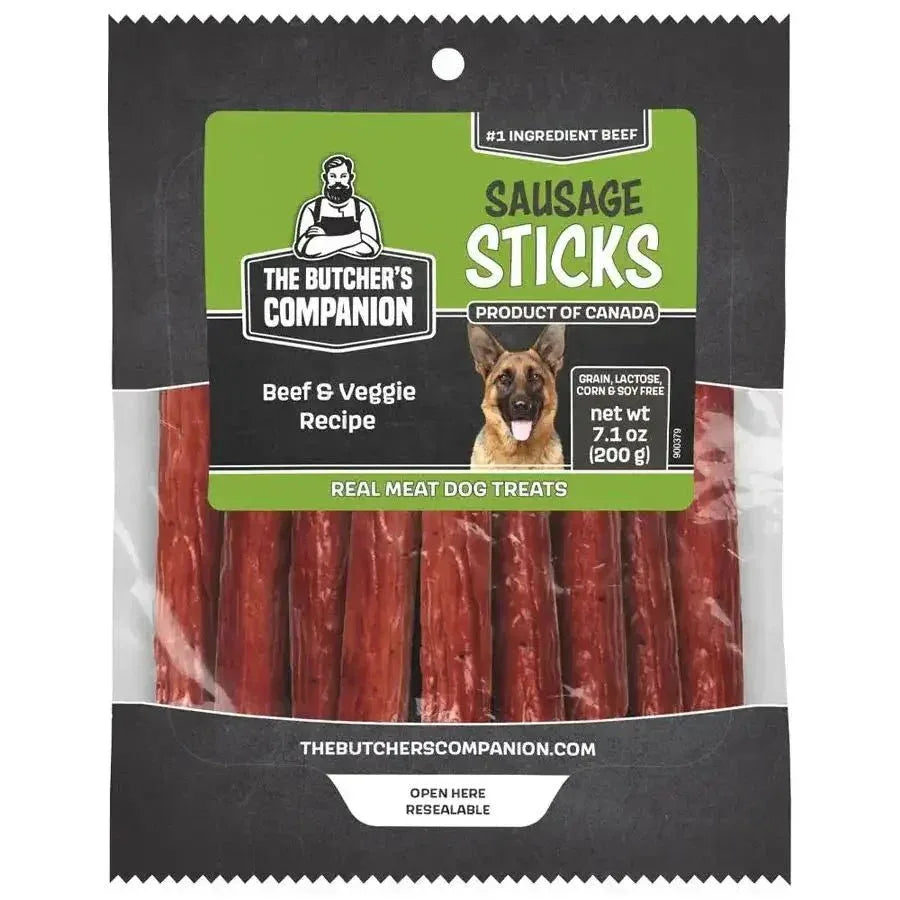 The Butcher's Companion Dog Treats Beef & Veggie Recipe Sausage Sticks 5" 7.1oz - Talis Us