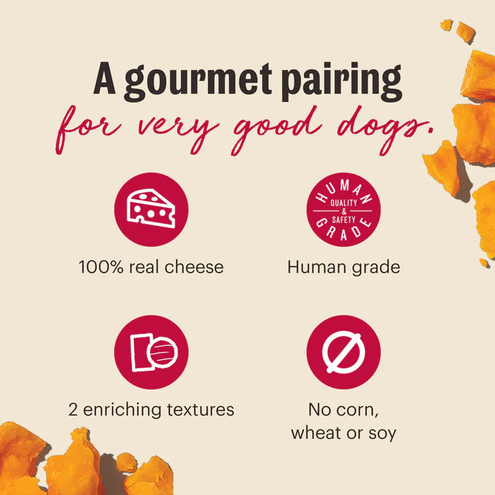 The Honest Kitchen cheese and crackers dog treats made with real cheese and no corn, wheat, or soy