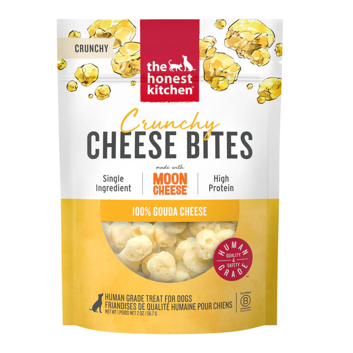 The Honest Kitchen Crunchy Cheese Bites made with 100% Gouda cheese for dogs, high in protein and single ingredient.