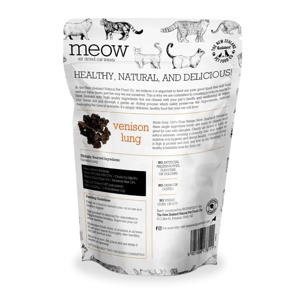 The New Zealand Natural Pet Food Co Meow Venison Lung Cat Treats 1.76oz - Talis Us