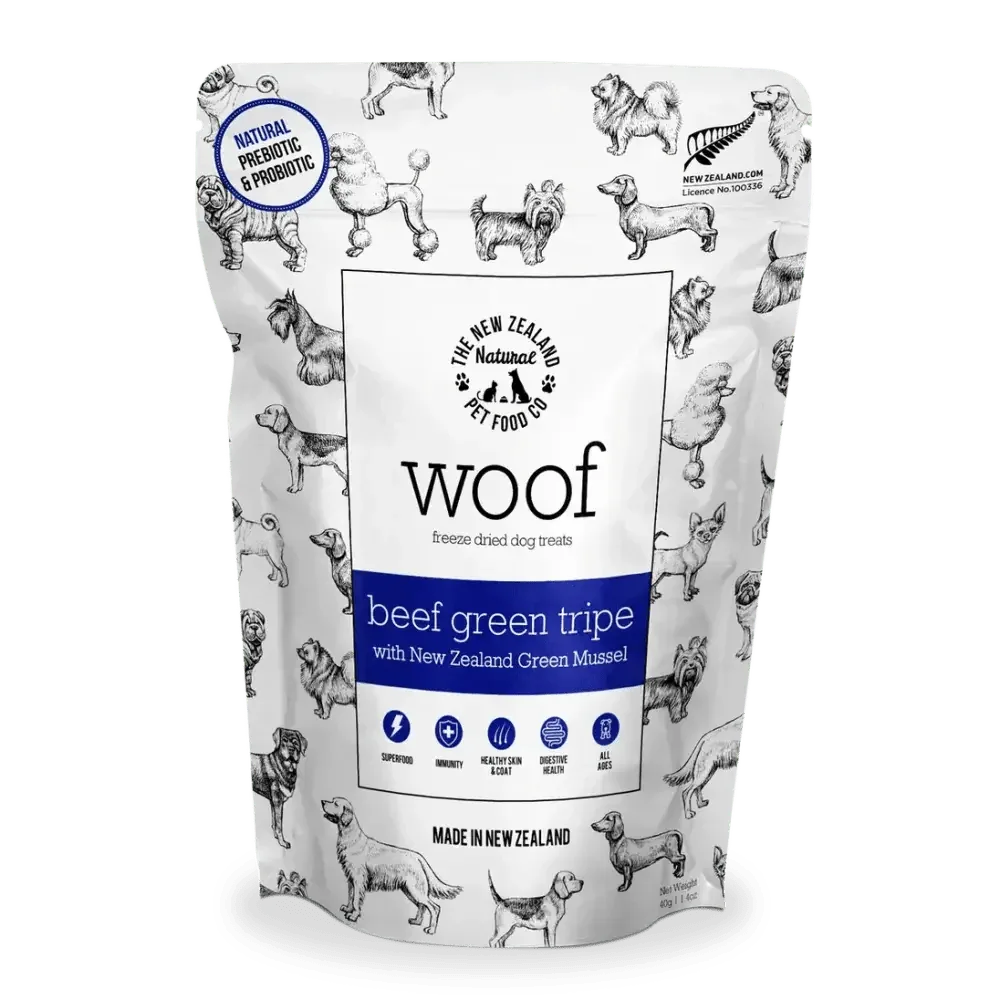 The New Zealand Natural Pet Food Co Woof Beef Green Tripe Dog Treats 1.4oz - Talis Us