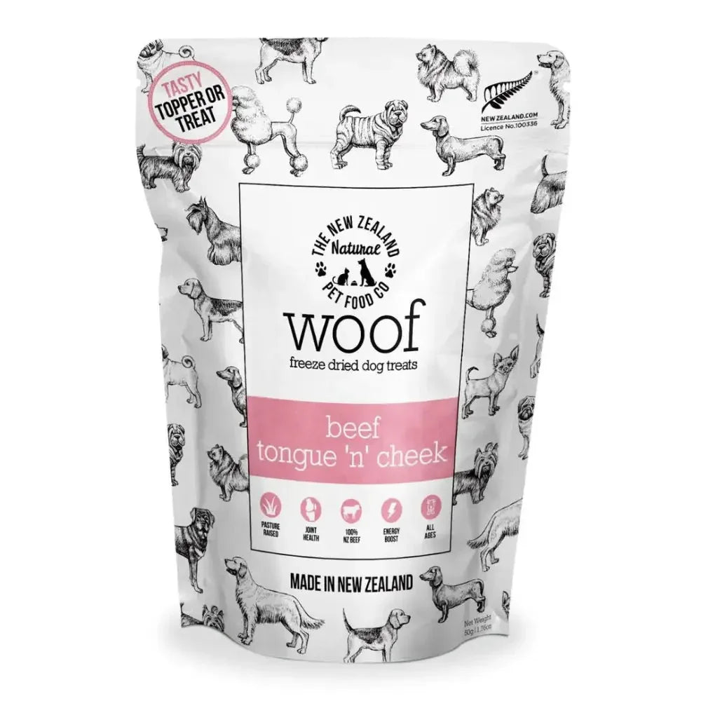 The New Zealand Natural Pet Food Co Woof Beef Tongue 'n' Cheek Dog Treat 1.76oz - Talis Us