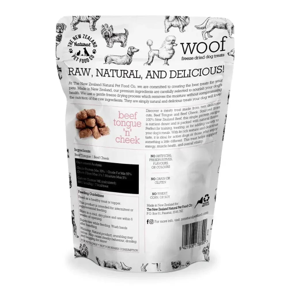 The New Zealand Natural Pet Food Co Woof Beef Tongue 'n' Cheek Dog Treat 1.76oz - Talis Us