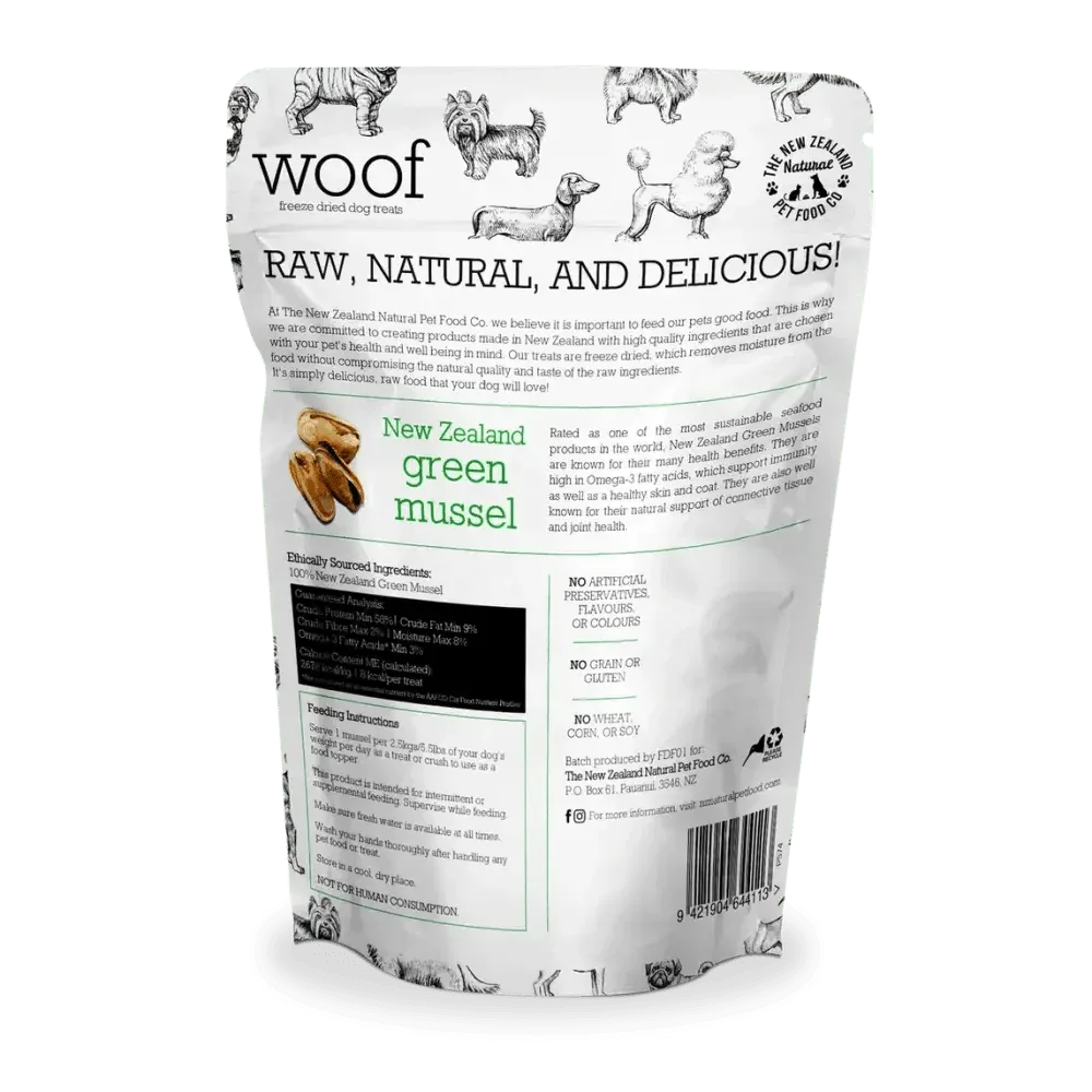 The New Zealand Natural Pet Food Co Woof Green Mussel Dog Treats 1.76oz - Talis Us