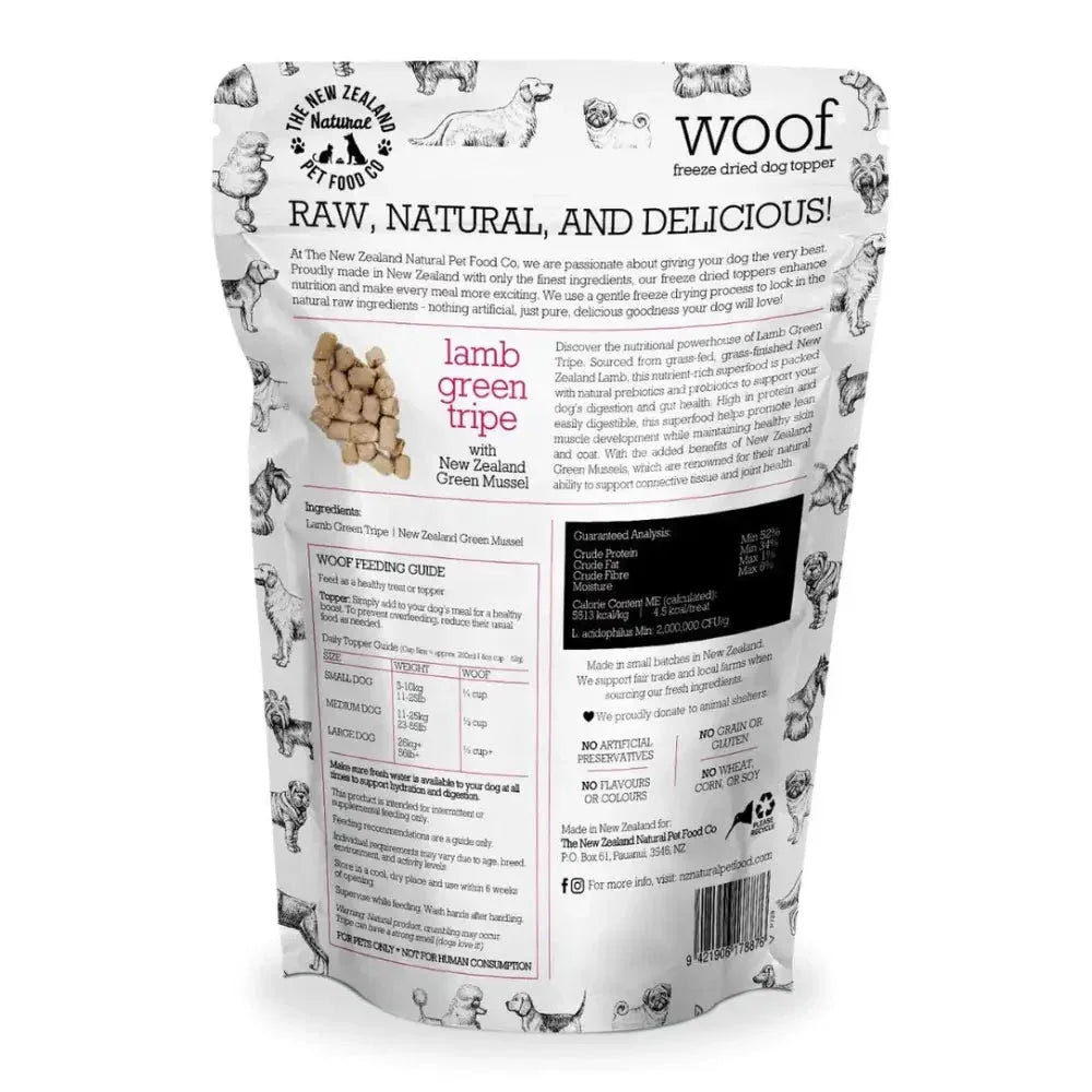 The New Zealand Natural Pet Food Co Woof Lamb Green Tripe Dog Food Topper 6.3oz - Talis Us