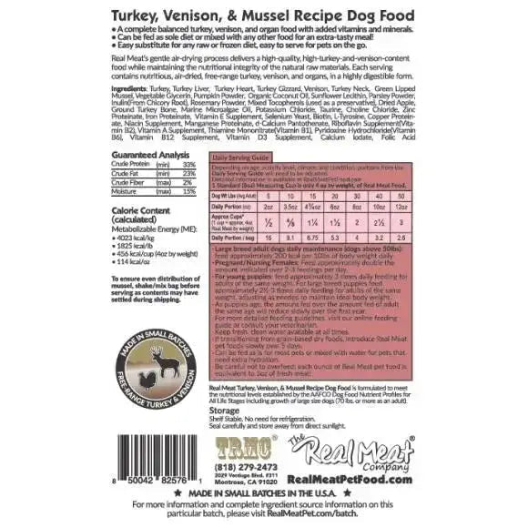 The Real Meat Company Air - Dried Turkey Venison with Mussels Dog Food 2lb - Talis Us
