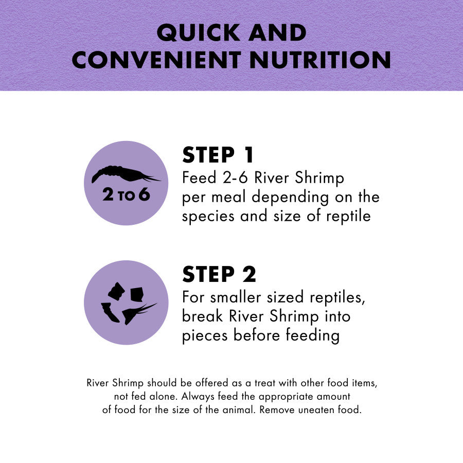 Zilla Freeze Dried River Shrimp Munchies for Reptiles packaging with feeding instructions and tips for reptile care.