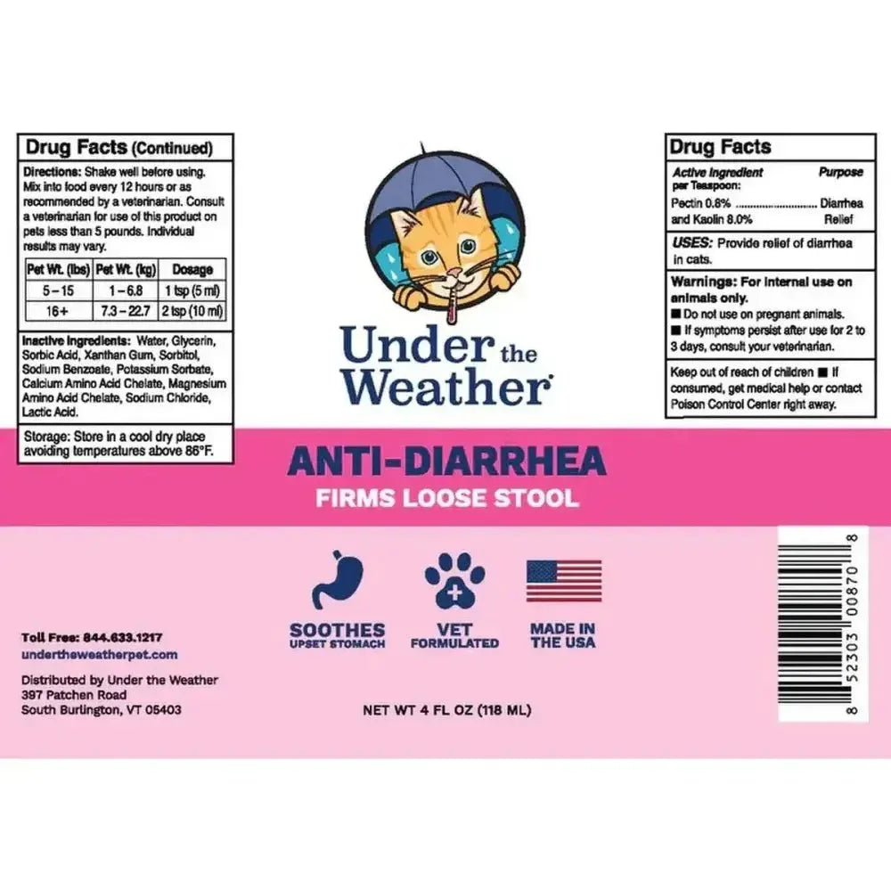Under the Weather Anti - Diarrhea Liquid for Cats 4oz - Talis Us