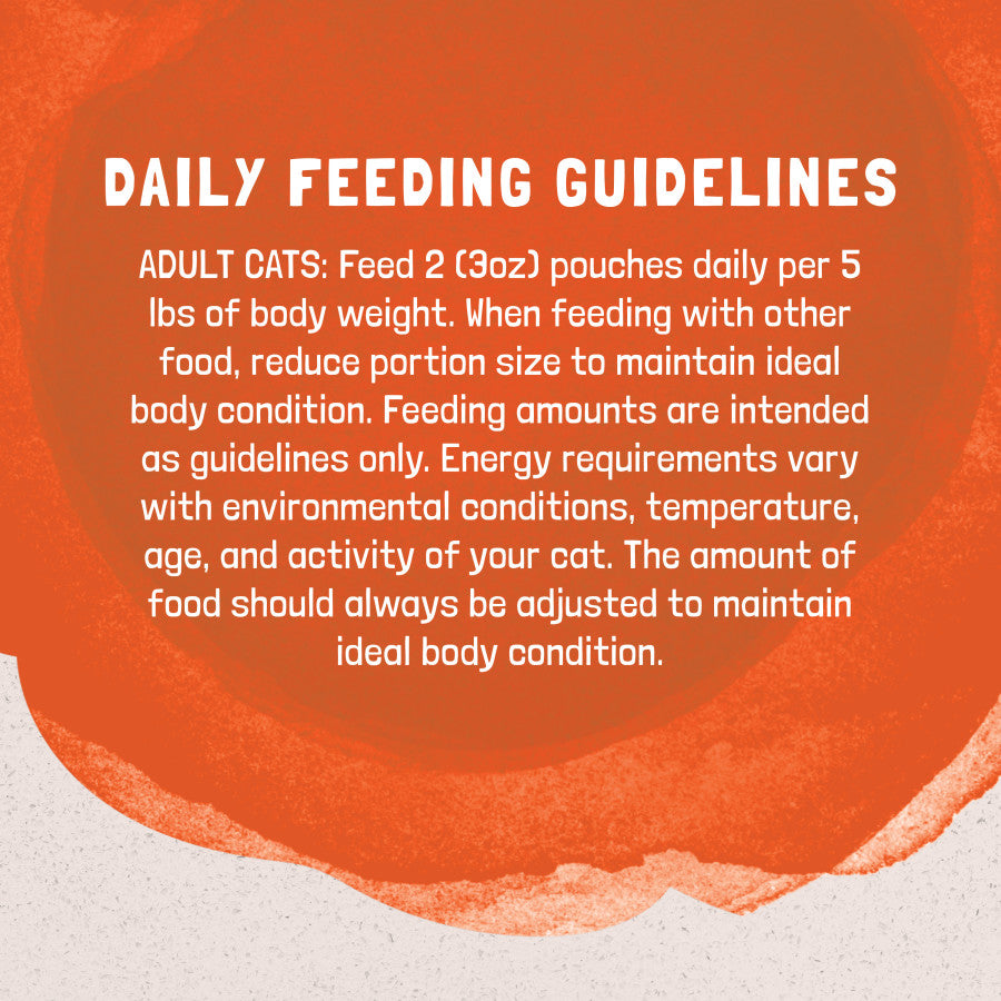 Natural Balance Turkey Duck Cat Food - Platefulls Indoor Gravy Wet Food for Cats with feeding guidelines on an orange backgro