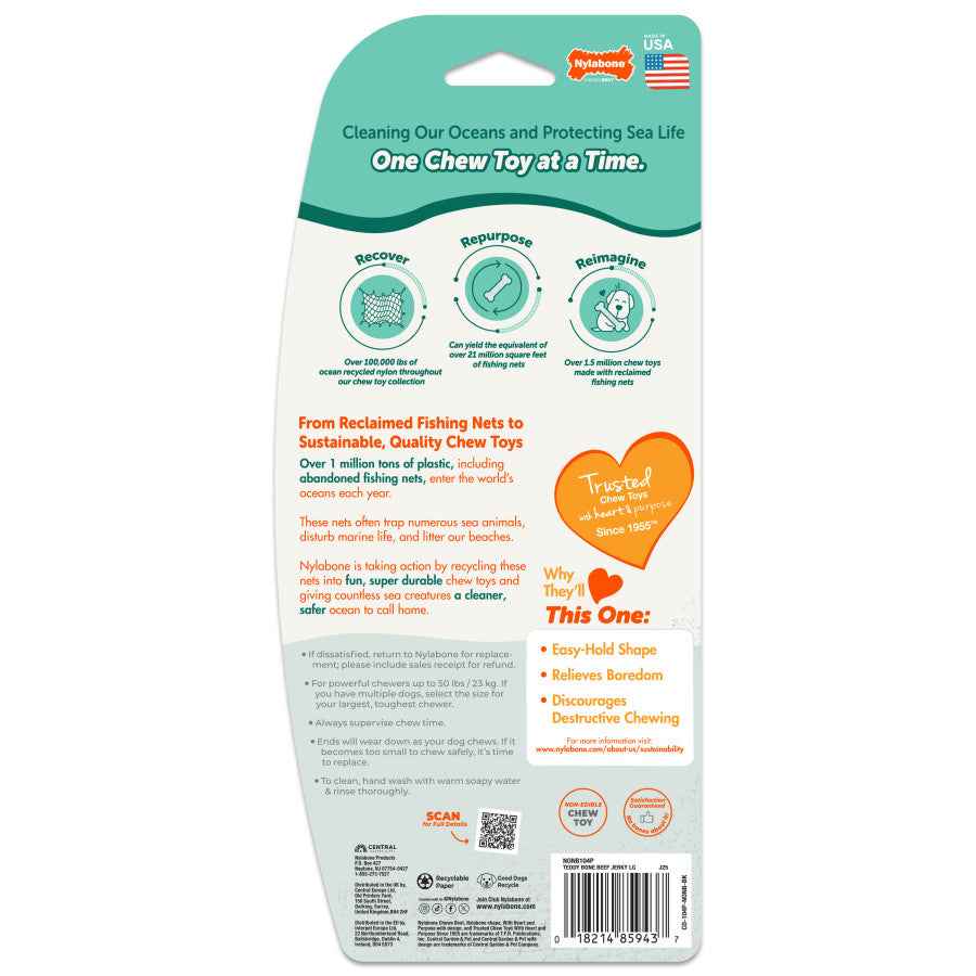 Nylabone Power Chew Love Our Oceans Teddy Bear Bone Dog Chew Toy