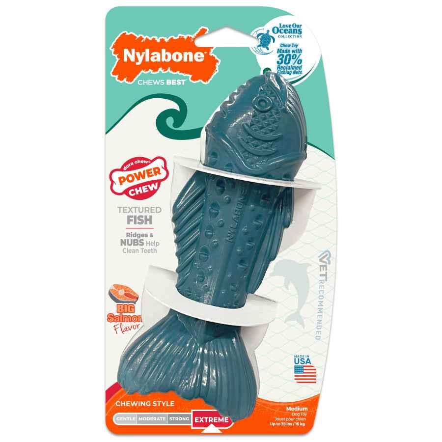 Nylabone Power Chew Love Our Oceans Textured Fish Dog Chew Toy