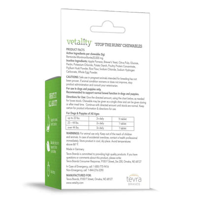 Vetality ‘Stop the Runs’ Anti - Diarrhea Chewable for Dogs 6 ct - Talis Us
