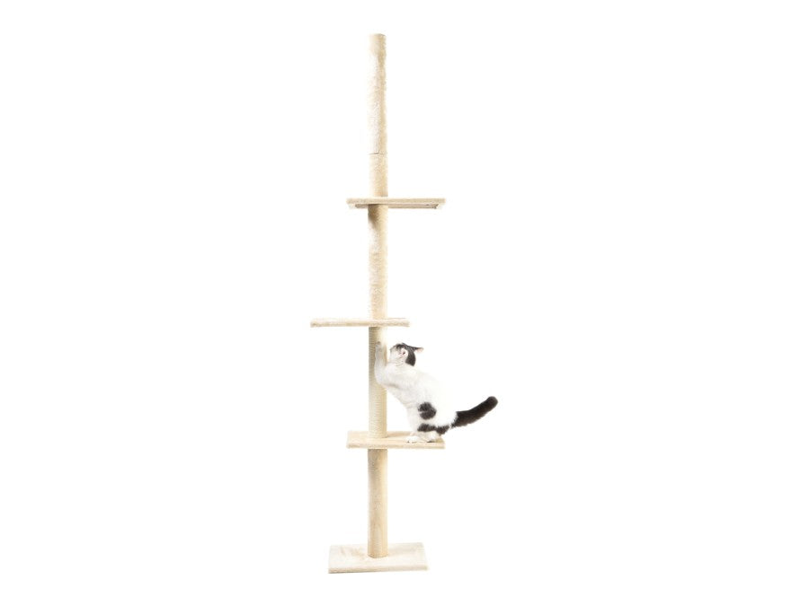 Max & Marlow 89-inch floor-to-ceiling cat tree with sisal posts and platforms, featuring a cat.