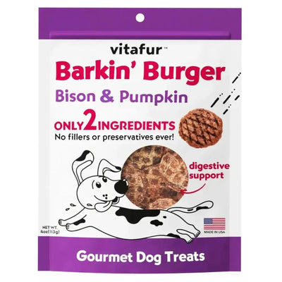 Vitafur Barkin Burger Grilled Bison & Pumpkin Dog Treat 4 oz - Talis Us