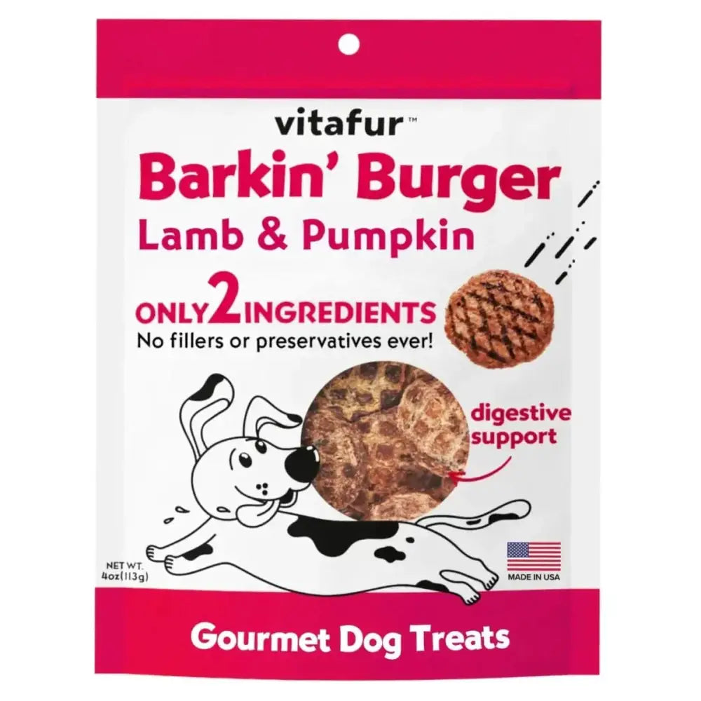 Vitafur Barkin Burger Lamb & Pumpkin Dog Treat 4 oz - Talis Us
