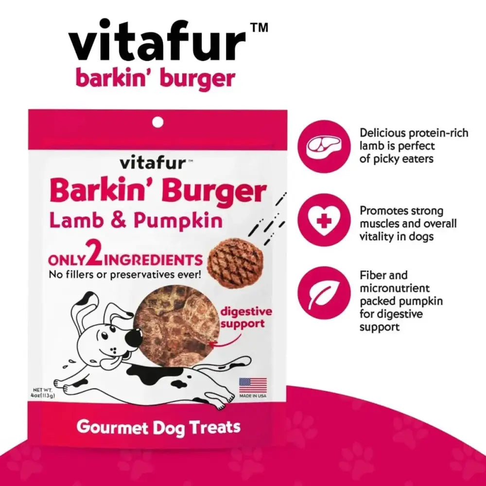 Vitafur Barkin Burger Lamb & Pumpkin Dog Treat 4 oz - Talis Us