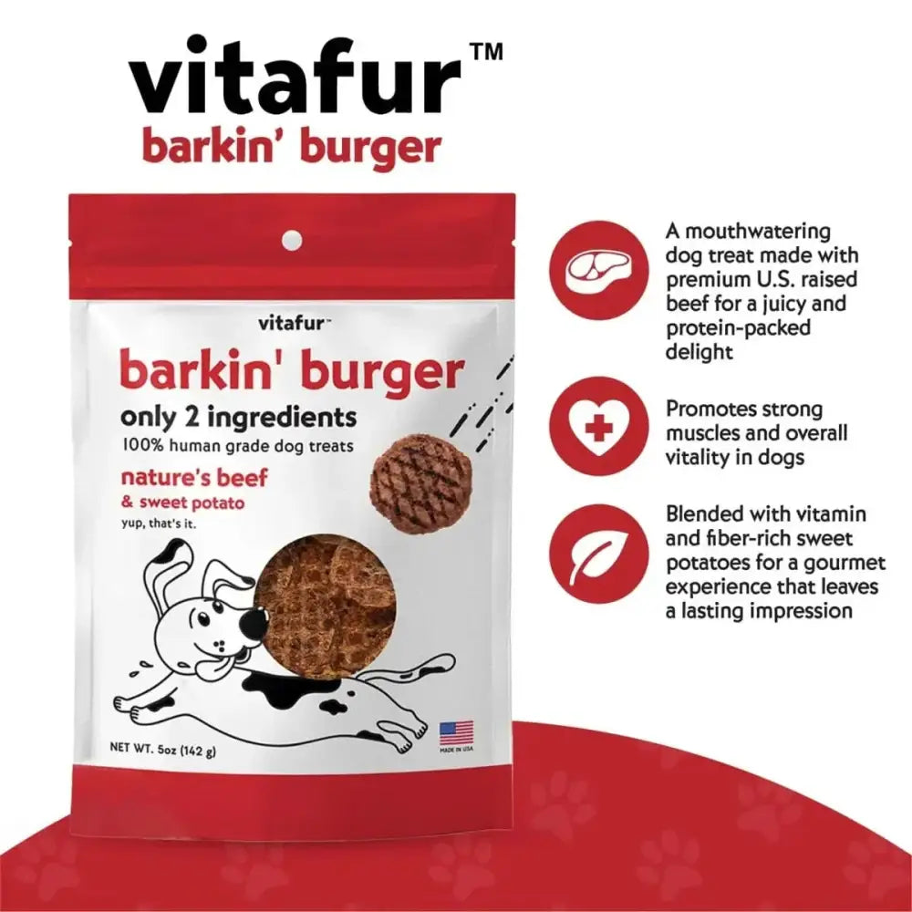 Vitafur Barkin Burger Nature's Beef & Sweet Potato Dehydrated Dog Treats 5 oz - Talis Us