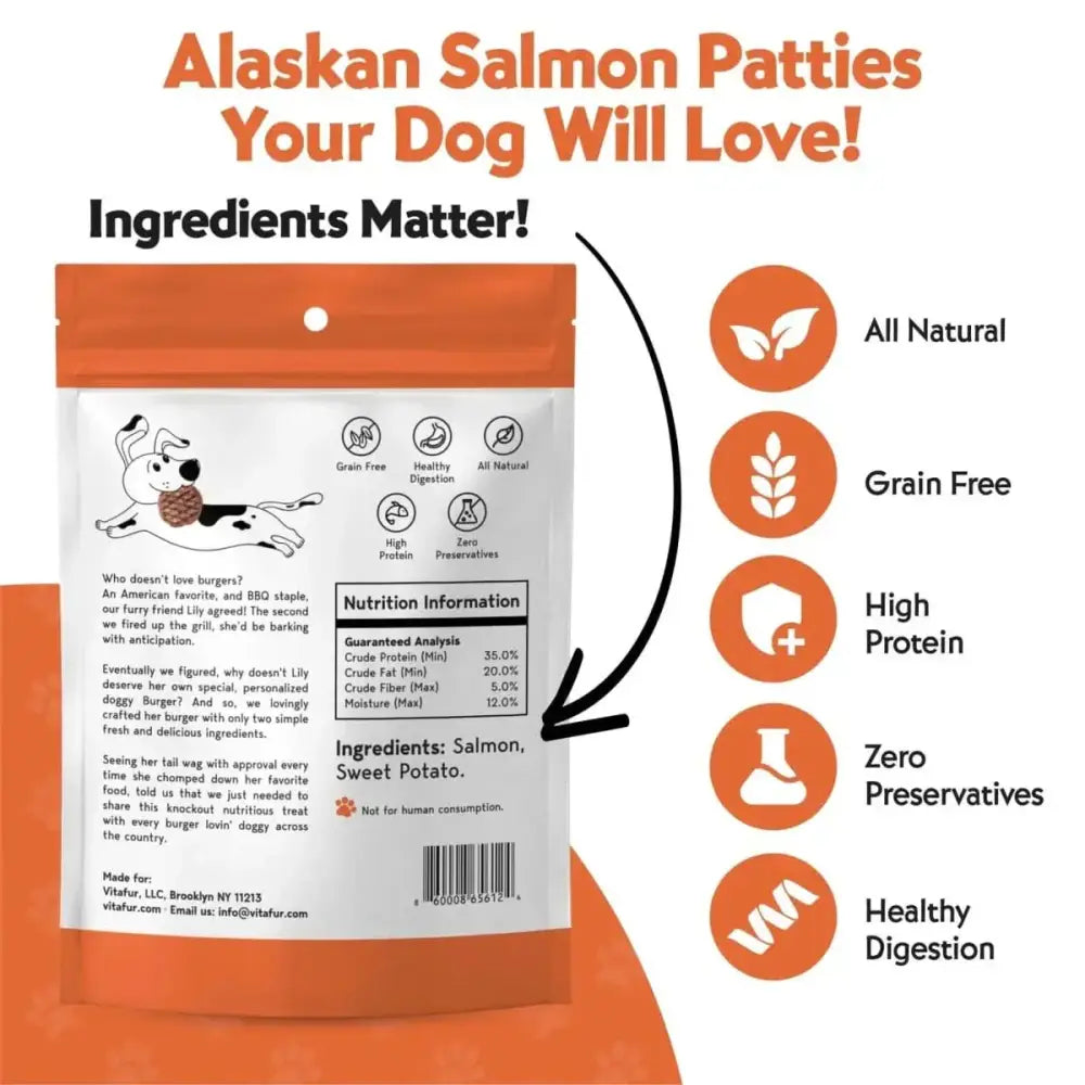 Vitafur Barkin' Burger Wild Alaskan Salmon & Sweet Potato Dehydrated Dog Treats 5 oz - Talis Us