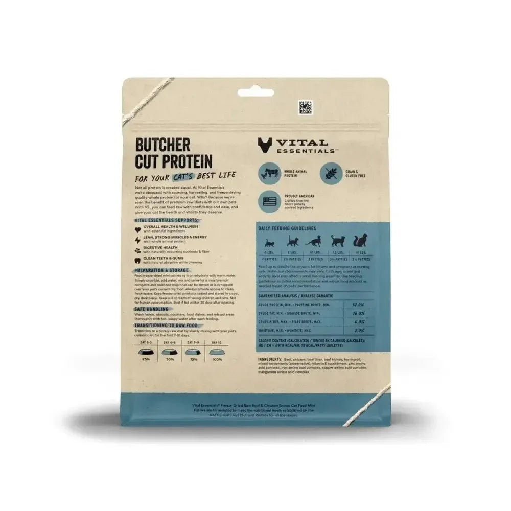 Vital Essentials® Freeze - Dried Raw Beef & Chicken Entree Cat Food Mini Patties - Talis Us