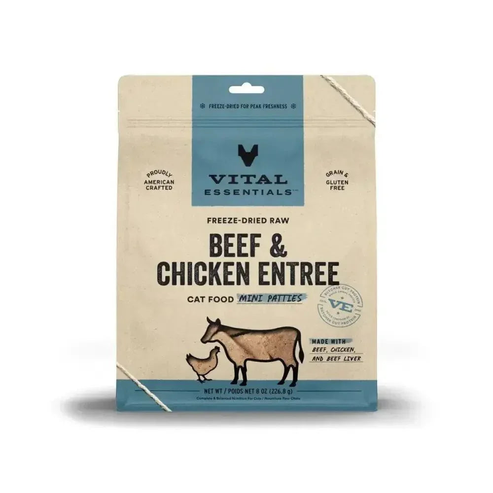 Vital Essentials® Freeze - Dried Raw Beef & Chicken Entree Cat Food Mini Patties - Talis Us