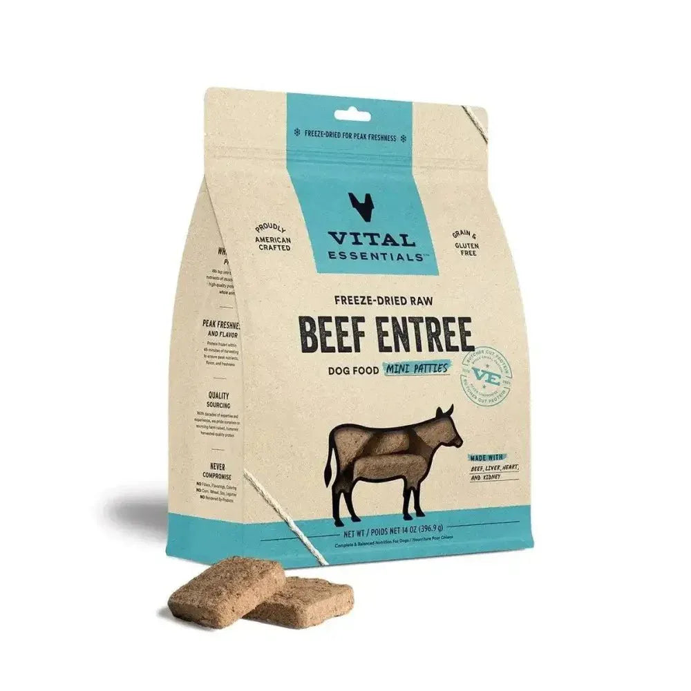 Vital Essentials® Freeze - Dried Raw Beef Entree Dog Food Mini Patties, 14 oz - Talis Us
