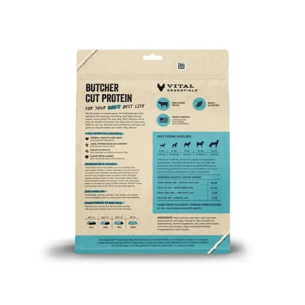 Vital Essentials® Freeze - Dried Raw Beef Entree Dog Food Mini Patties, 14 oz - Talis Us