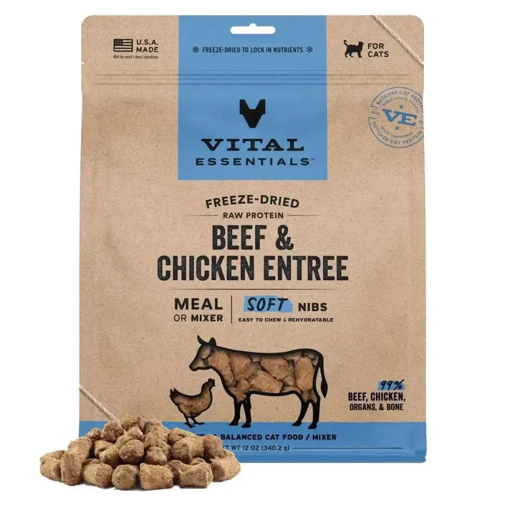 Vital Essentials Freeze - Dried Raw Entree & Mixer Cat Food Soft Nibs 12 oz - Talis Us