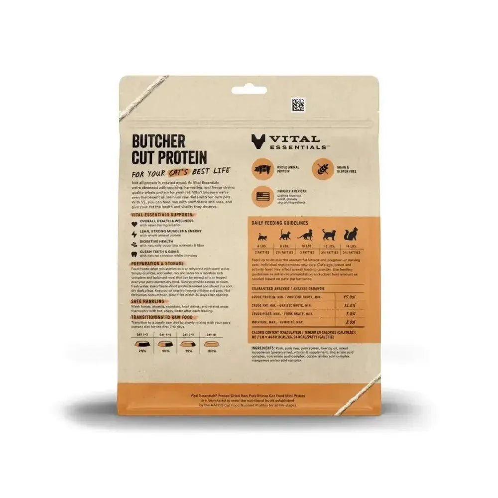 Vital Essentials® Freeze - Dried Raw Pork Entree Cat Food Mini Patties - Talis Us
