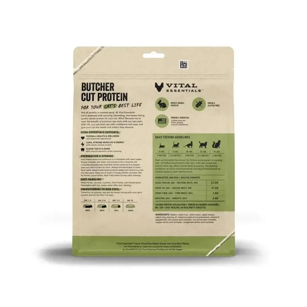 Vital Essentials® Freeze - Dried Raw Rabbit Entree Cat Food Mini Patties - Talis Us