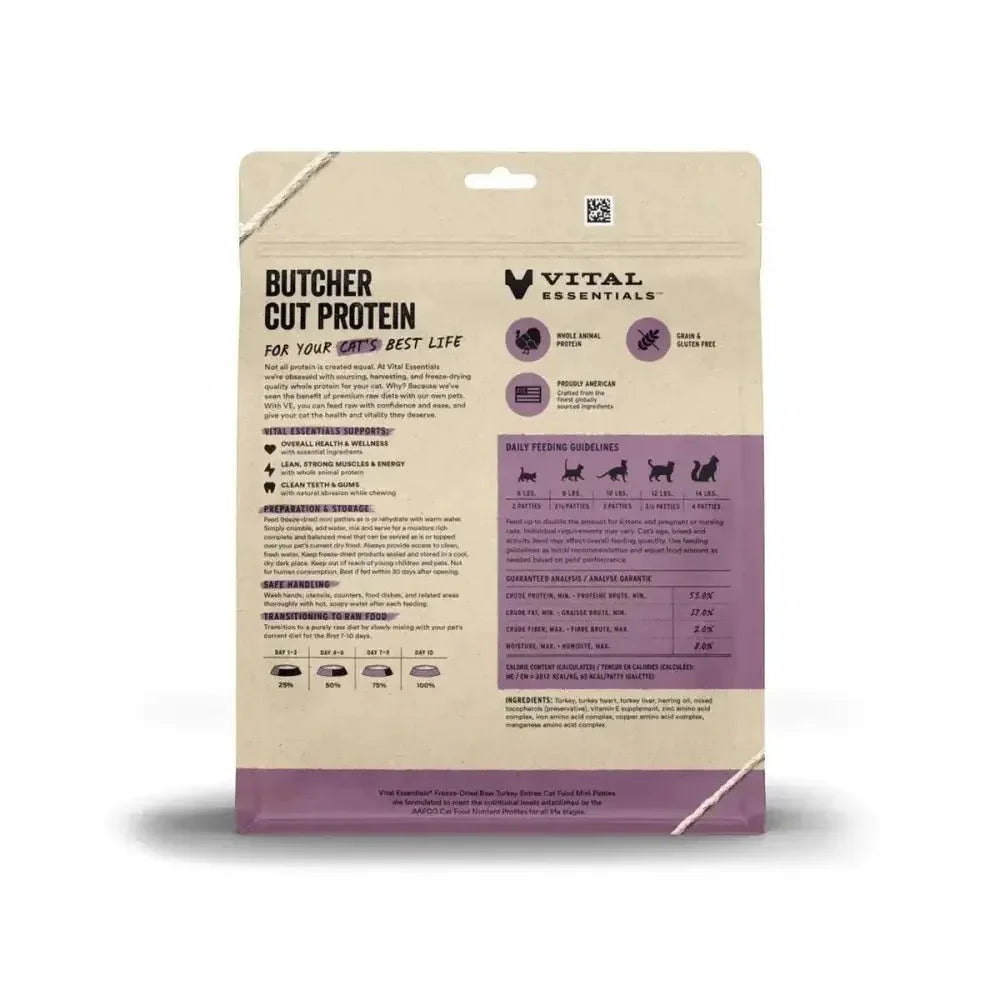 Vital Essentials® Freeze - Dried Raw Turkey Entree Cat Food Mini Patties - Talis Us
