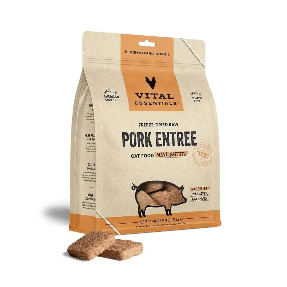 Vital Essentials® Freeze - Dried Raw Pork Entree Cat Food Mini Patties - Talis Us