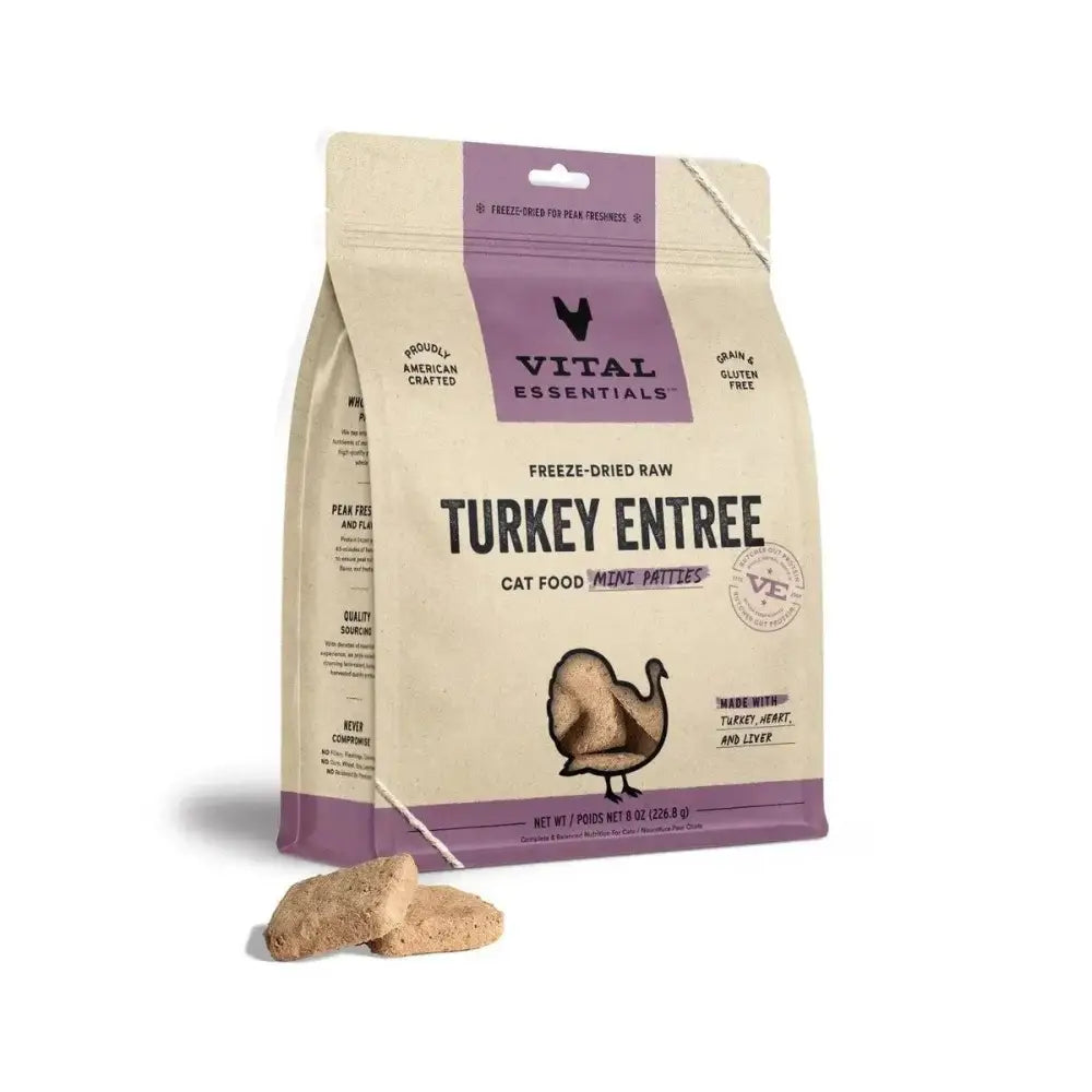 Vital Essentials® Freeze - Dried Raw Turkey Entree Cat Food Mini Patties - Talis Us