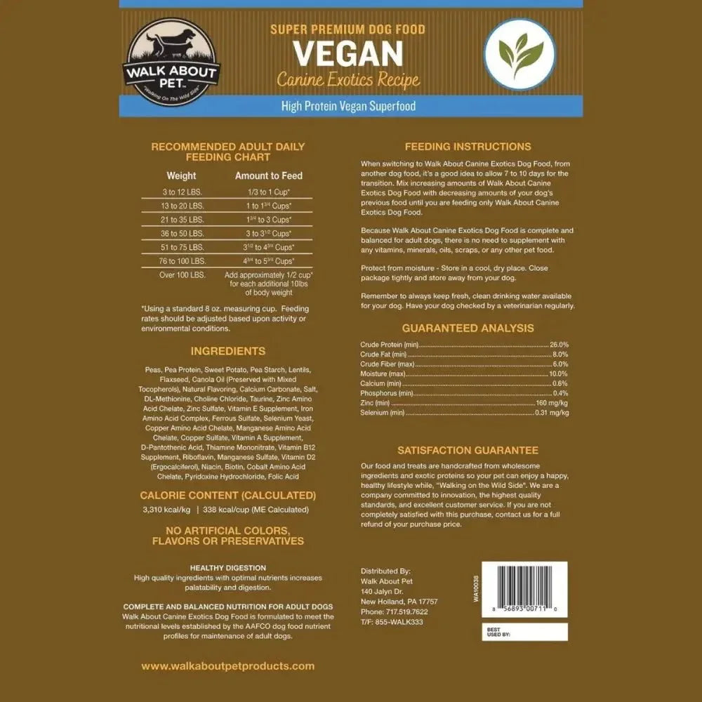 Walk About Pet Canine Exotics Vegan Formula Dog Food - Talis Us