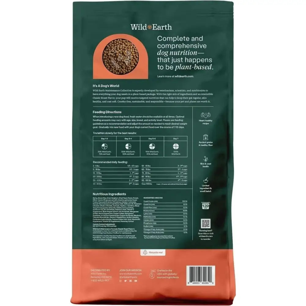 Wild Earth Maintenance Formula Vegan Dog Food Allergy Relief Classic Roast Flavor - Talis Us