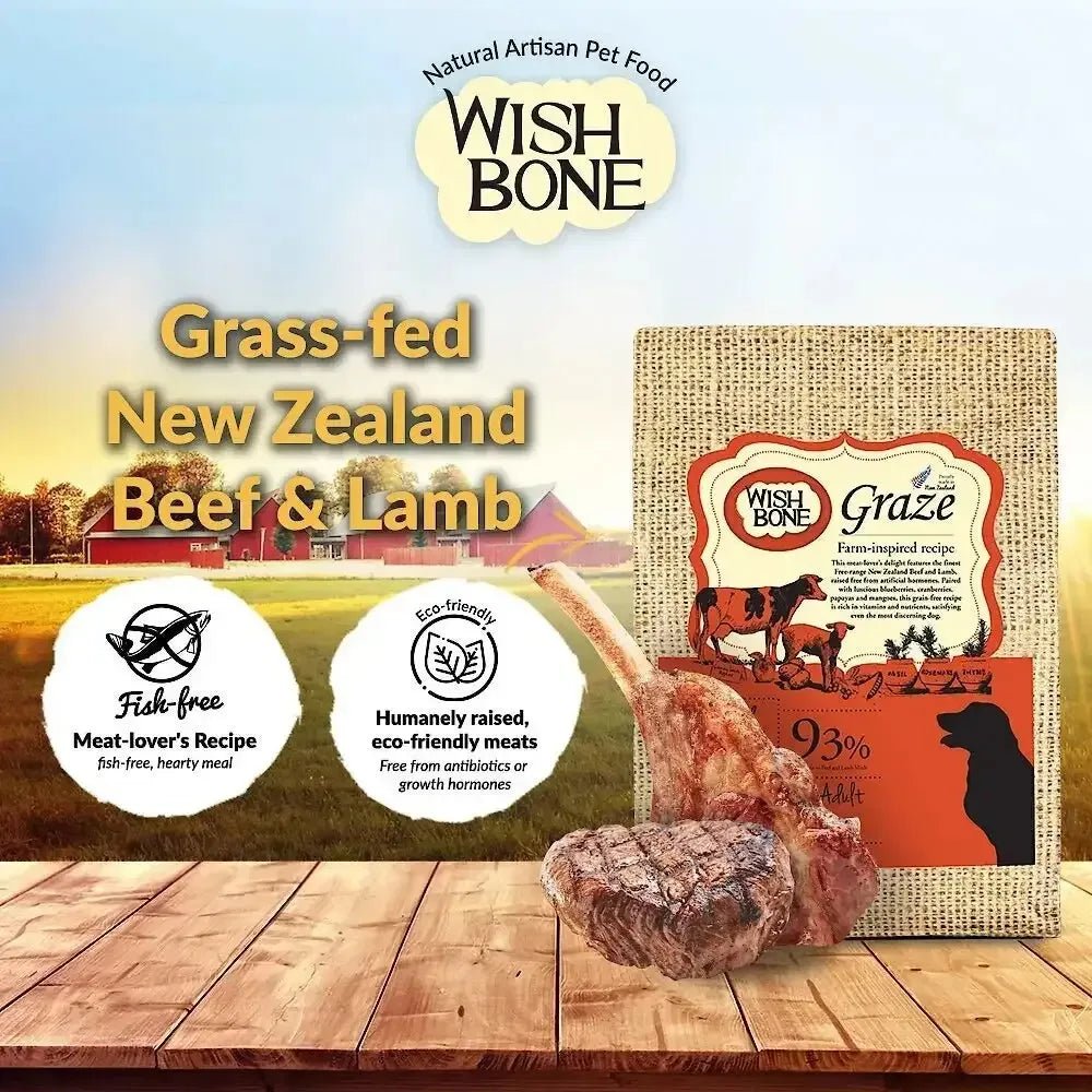 Wishbone Grain Free Graze – Free - range Grass - fed New Zealand Beef Dry Dog Food - Talis Us