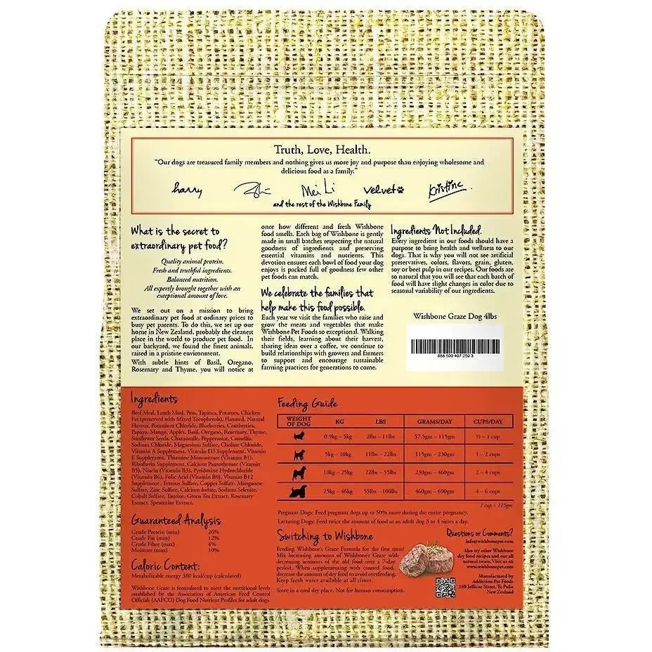 Wishbone Grain Free Graze – Free - range Grass - fed New Zealand Beef Dry Dog Food - Talis Us