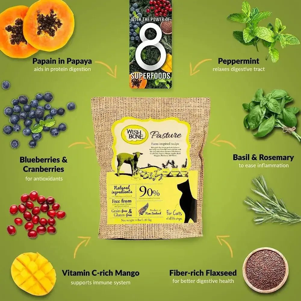 Wishbone Grain Free Pasture Grass - fed New Zealand Lamb Dry Cat Food - Talis Us