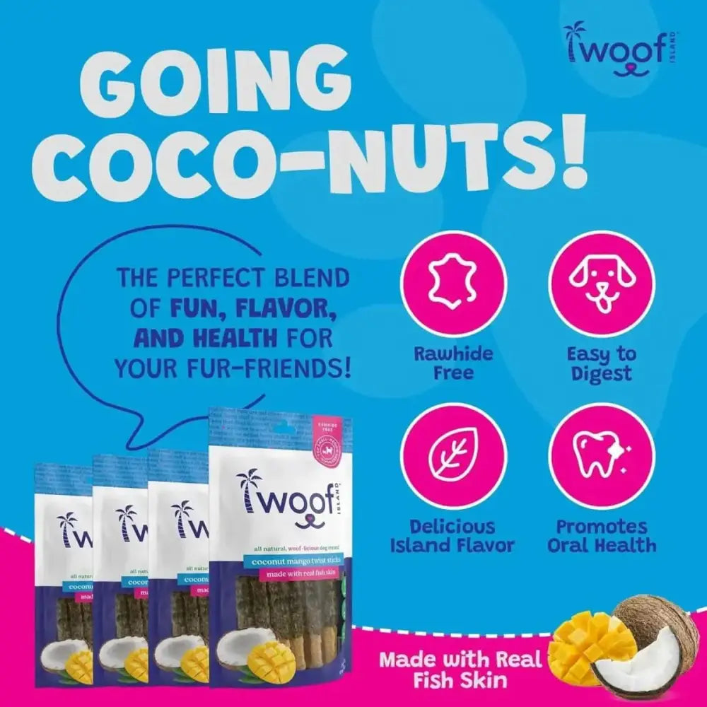 Woof Island Coconut and Mango Sticks Dog Treats with Fish Skin - Talis Us
