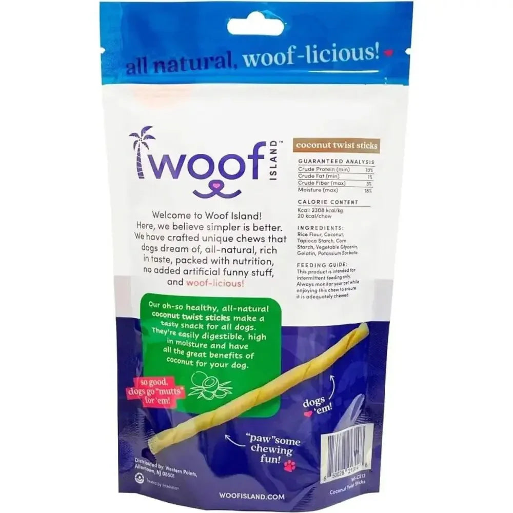 Woof Island Coconut Sticks - All Natural Rawhide Free Dog Chews for Healthy & Happy Pups - Talis Us
