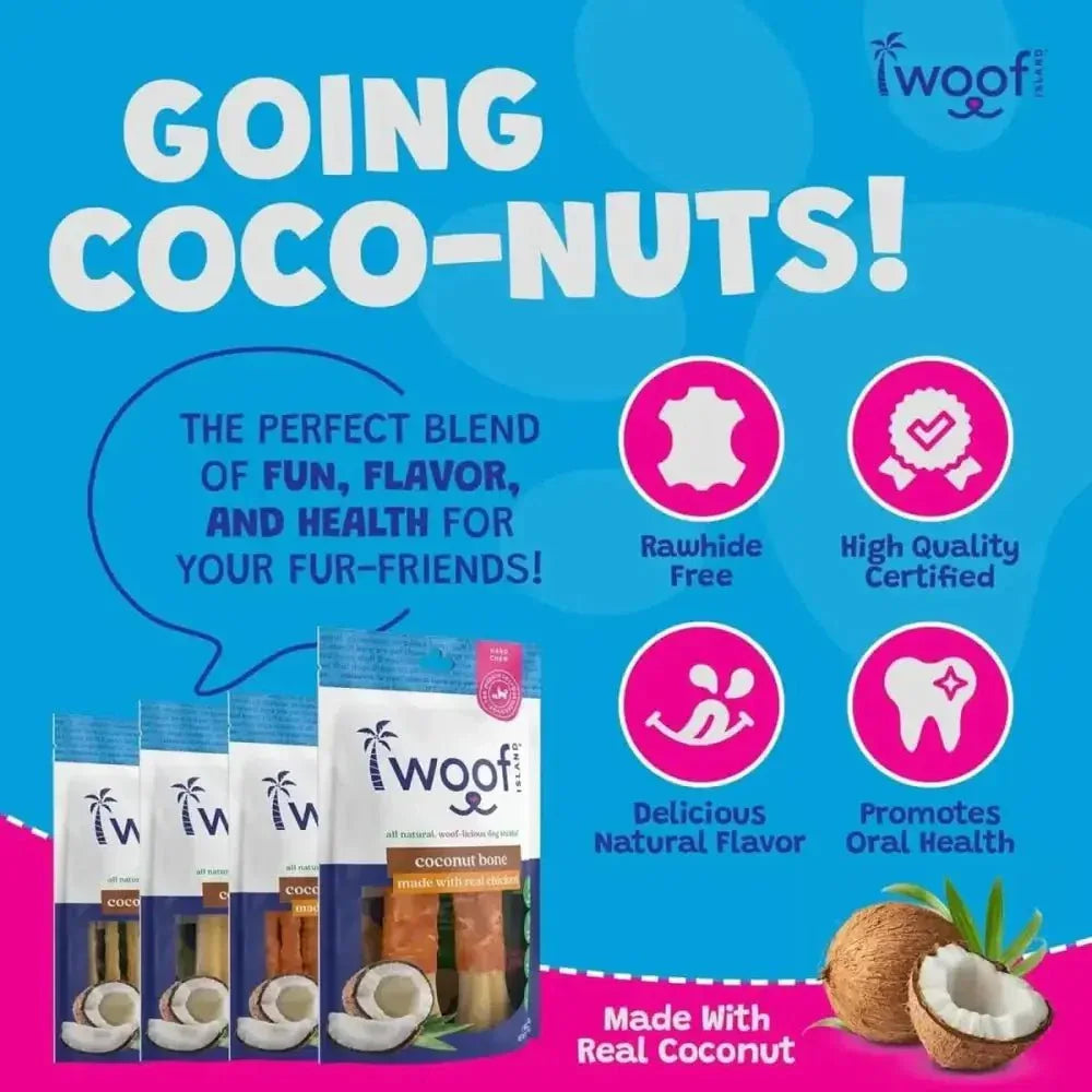Woof Island Coconut Sticks - All Natural Rawhide Free Dog Chews for Healthy & Happy Pups - Talis Us