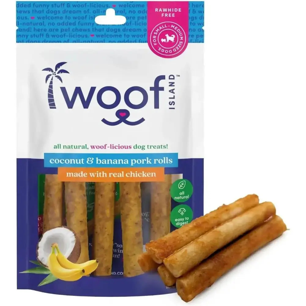 Woof Island Long Lasting Natural Pork Rolls with Banana and Chicken for Dogs of All Sizes - Talis Us