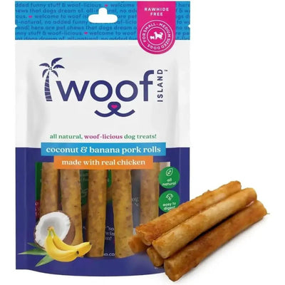 Woof Island Long Lasting Natural Pork Rolls with Banana and Chicken for Dogs of All Sizes - Talis Us