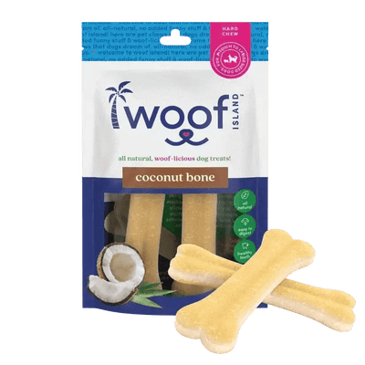 Woof Island Natural Rawhide Free Coconut Dog Bones Healthy Chews 2 pcs - Talis Us