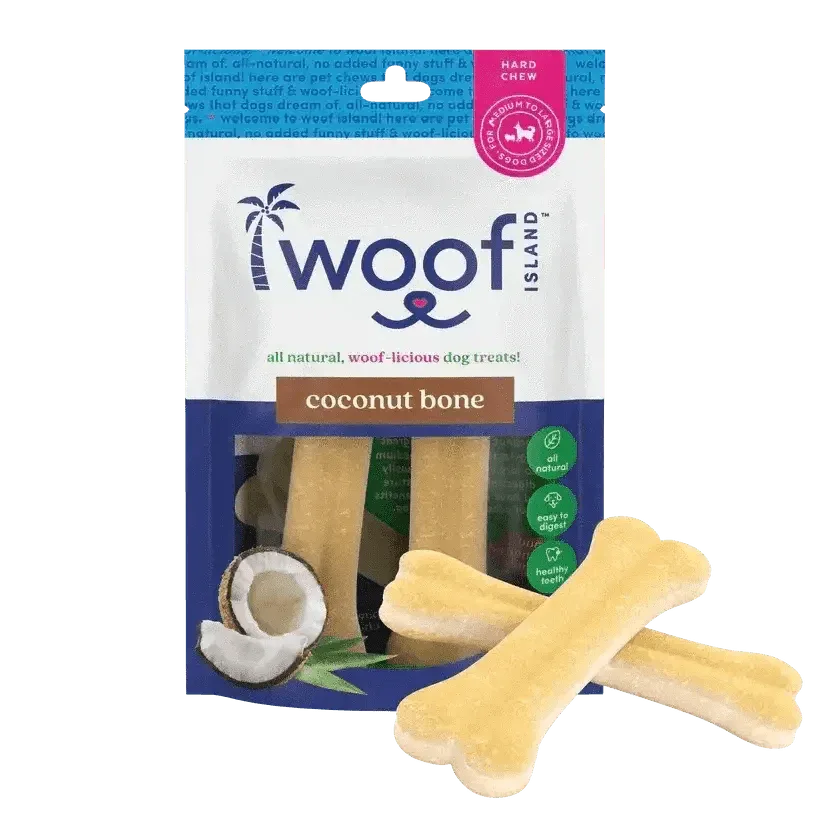 Woof Island Natural Rawhide Free Coconut Dog Bones Healthy Chews 2 pcs - Talis Us