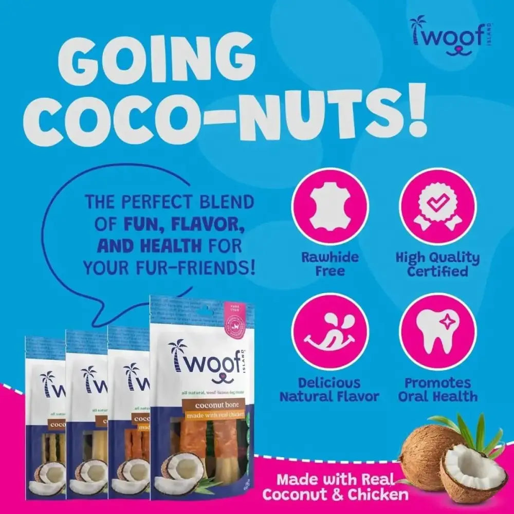 Woof Island Natural Rawhide Free Coconut Dog Bones Healthy Chews 2 pcs - Talis Us